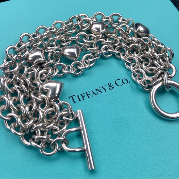 Multi-strand puffed heart toggle bracelet - Picture 2 of 4